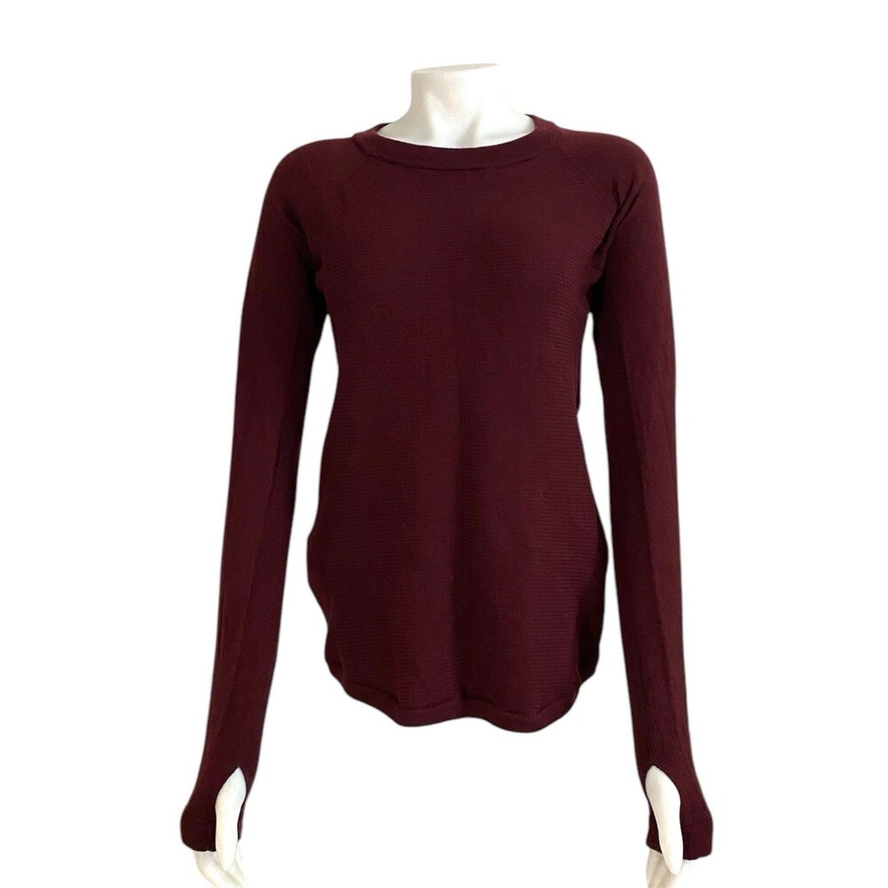Lululemon Sit In Lotus Sweater Washable Merino Wool Size 4 Garnet Red Crew Neck